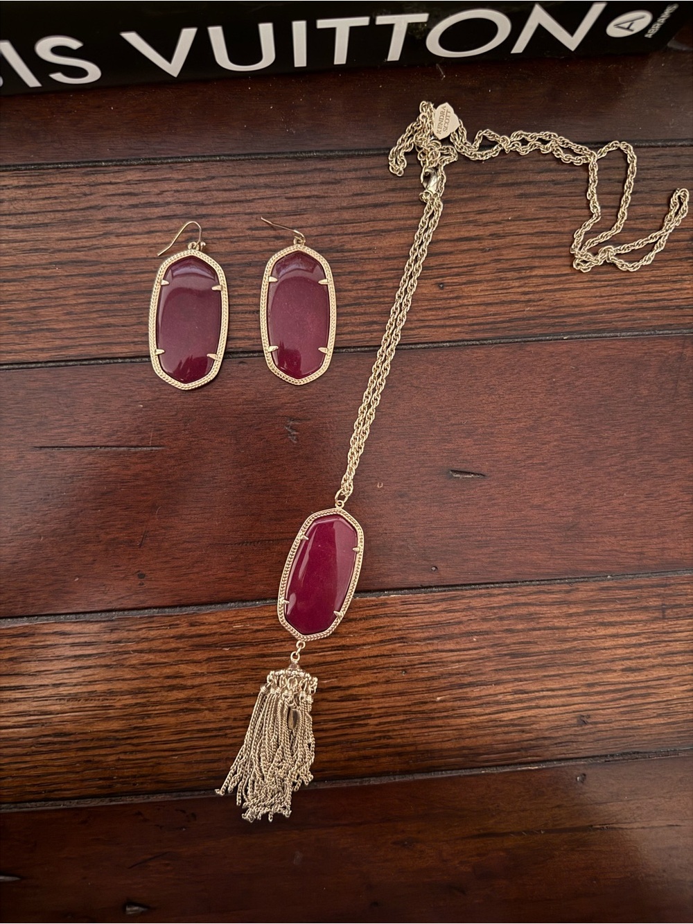 Kendra Scott Gold-Tone Necklace & Earring Set with Deep Wine Stones